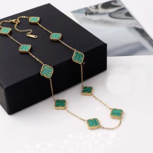 Lyxdesigner halsband för kvinnor pläterade guldkedja hänge halsband 2 sidor gröna 10 blommakedjor halsband inlagda skal kvinnor designer smycken gåva för flicka