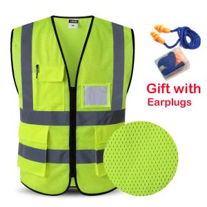 Kläder 2023 Reflekterande säkerhet Vest Work Reflective Vest Multi Pockets Workwear Safety Waistcoat Man Women Safety Vest