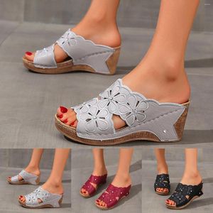 Sandals Ladies Fashion Summer Hollow Flower Leather Open Toe Slope Heel Thick Sole Jelly For Women Size 9