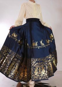 Kjolar häst ansikte kjol hanfu kinesisk stil traditionell veckade kvinnor moderna kläder väver guldljus och tunt tyg