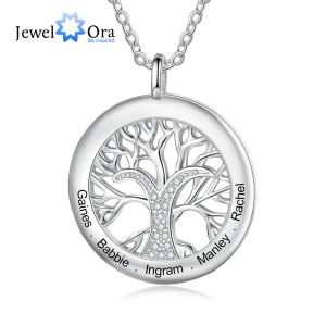 Hängen Jewelora Tree of Life Personliga halsband Familjsmycken SLIVER Färg Halspendant för kvinnor Graverade namn Minnesgåvor