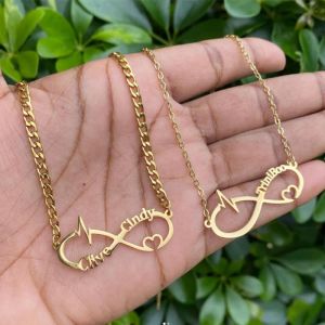 Halsband Infinity Heart Double Takeplatta Pendant Halsband för kvinnor Rostfritt stål Rose Personligt namn Halsbandsmycken gåvor