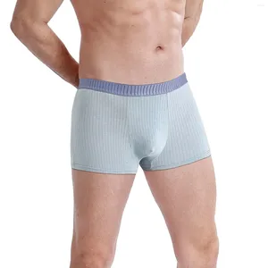 Underbyxor Mens High midjeboxare överdimensionerade lösa andningsbara bekväma intim underkläder fast färg randiga u-konvexa pantis underpant