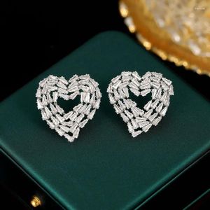 Stud Earrings Bilincolor Korean Style Square Zircon Heart-shaped For Party Or Wedding