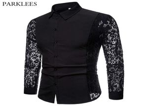 Black Lace Shirt Men Autumn New Slim Fit Long Sleeve Mens Dress Shirts Nightclub Prom Marriage Shirt Camisas Masculina XXL X06118925027