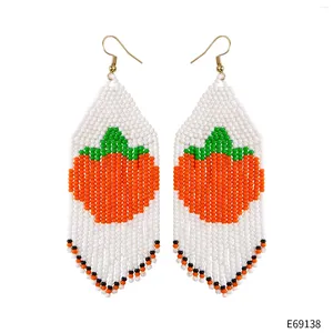 Dangle Earrings Beaded Tassel Design Pumpkin Hand Knitting Bohemia Fashion Simple Alloy Rice Bead