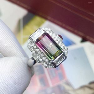 Pierścienie klastrowe Azj Tourmaline Pierścień Pure 18K Gold Natural Watermelon 3,6ct kamień szlachetny For Women Fine