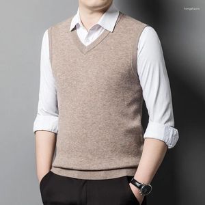Men's Vests Men Wool Extra Thick Knit Vest 2024 V-neck Thicken Jumpers Pure Autumn Winter Sleeveless Sweater Waistcoat