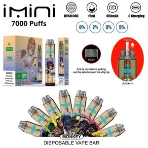 Imini 7000 Puffs E cigarette Disposable Vape Puff 7K 9k Rechargeable Disposables Vapers Prefilled Pod Pen Puff 7k 8k Vaporizer 0% 2% 3% 5% Nic Direct Manufacturer Supply