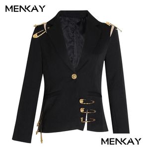 Ternos femininos blazers oco outwork rendas até mulheres blazer entalhado manga longa fino elegante feminino terno outono moda gota entregar dhef3