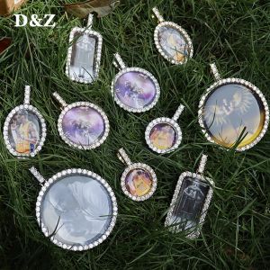 Necklaces D&Z Custom Photo Pendant Solid Back 4mm Width Stones Side Hip Hop Jewelry Personalized Cubic Zircon Chains Gift
