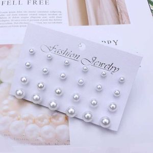Earrings Korean Women Earrings 12 Pair Set Beige White Pearl Simple Fashion Earrings Wedding Jewelry For Gift Valentine Day gift 230831