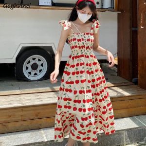 Vestidos cereja vestidos femininos verão midi sem mangas doce meninas venda quente elegante estudantes chiques vestidos estéticos recentemente populares ulzzang