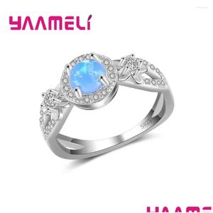 Bröllopsringar unik design 925 Sterling Sier Needle God kvalitet Blue Crystal Engagement Anel For Girl Jewely Gift Drop Delivery Ri OT5UY