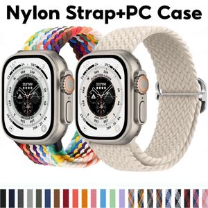 Nylonband och PC Case Elastic Woven Armband Protective Cover för Apple Watch Series 9 8 7 6 5 SE 4 I Watch 45mm 44mm 40mm 41mm