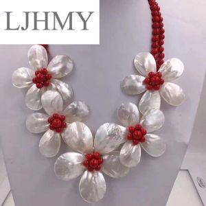 Halsketten LJHMY Kristallperlen Süßwasserperle Weiße Muschelblume Halskette für Frauen Aussage Lätzchen Hochzeit Party Choker Halskette