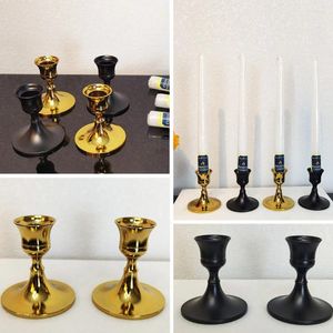 Candle Holders 2pcs 7.5x6.5cm Holder Base Metal Candlestick Silver Gold Conical Festivals Fireplace For Candles