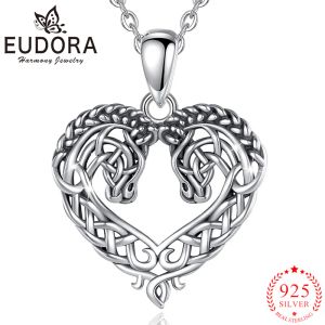 Kolyeler Eudora 925 STERLING Gümüş Atlı Kolye Kalp Şekimi Kelt Düğüm Kolye Zarif Moda Takı Kadınları Arkadaşlar İçin Hediyeler