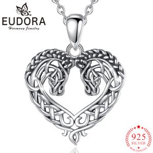 Colares Eudora 925 Sterling Silver Cavalo Colar Coração Forma Celta Nó Pingente Requintado Moda Jóias Mulheres Presentes Para Amigos