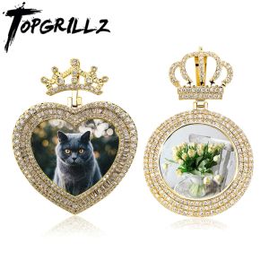 Colares TOPGRILLZ Novo casal pingente coroa design personalizado foto pingente série de alta qualidade gelo micro pave zircônia cúbica hip hop jóias