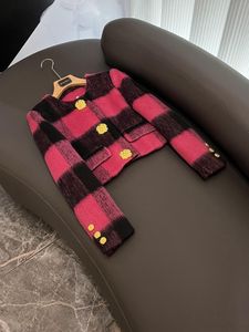 Spring Pink Plaid Panelled Jacket Long Sleeve Round Neck Buttons Single-Breasted Jackets Coat Short Outwear O3O072587