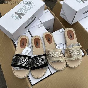 Chinelos 2023 verão nova corda de cânhamo artesanal sapatos pescadores confortáveis sandálias de fundo plano e chinelos grandes sapatos femininos t240220
