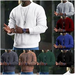 Men'S T-Shirts Mens T Shirts Men Fashion Casual O-Neck Knit Sweater Waffle Versatile Long Sleeve Knitted Shirt Autumn Winter Undercoat Dhw9Q