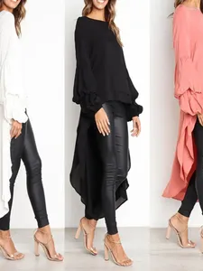 Women's Jackets 2024 Spring Temperament Chiffon Long Sleeved Round Neck Irregular Solid Color Dress