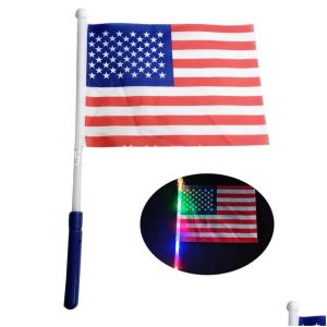 20x30cm Banner Flags Mini Hand Waving Flag Us Independence Day Led Light Up Garden Decoration American Drop Delivery Home Festive