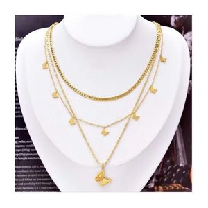 Pendant Necklaces 14k Yellow Gold Butterfly Moon Lock Blue Eyes Pendant Necklace For Women New Multilayer Choker Chain Jewelry Gifts with box AA