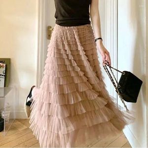 Kjolar 2024 Summer Women's Long Kirt Layered Ruffles Design Elegant Maxi Office Pending Party Autumn Autumn