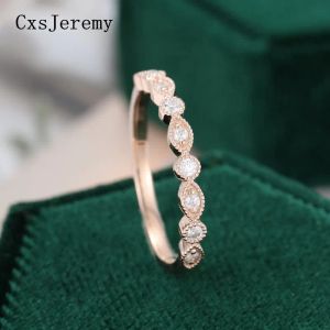 Ringar CXSJEREMY 14K 585 Rose Gold Wedding Band Vintage Half Eternity Moissanite Förlovningsring Stapelbar Diamond Ring Bride Gift