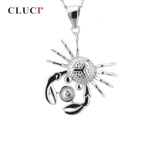 Hängen Cluci 925 Sterling Silver Crab Shaped Pendant for Women Necklace Jewelry Silver 925 Pearl Pendant montering Charm Pendant SP017SB