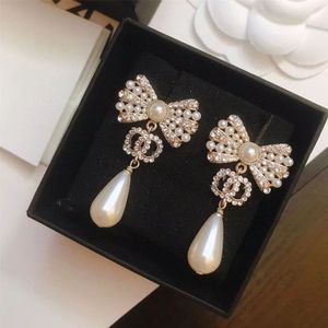 Luxury Brand Designer Earings Double Letters Stud Earring Famous Brand Pearl Diamond Pendant Earrings Women Wedding Party Designer Jewerlry Accessories DHL Free