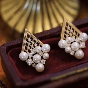 Küpe Lamoon 925 Sterling Gümüş İnci Küpeler Vintage Hollow Ear Ceket 14K Altın Kaplama Tasarımcı Güzel Takı 2019 LMEI086