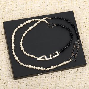 Luxury quality charm pendant necklace with nature shell beads and words design have stamp box black white color style PS3016B