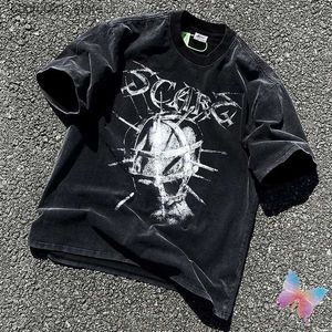 T-shirty męskie Hiphop Street Saint Michael T-shirty Dark Knight Retro Wadze ciężkie zużyte vintage krótkie rękawy bawełniane mężczyźni kobiety t koszule Q240220