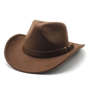 Berets Women's Men's Wool Hollow Western Cowboy Hat with Fashion Belt Size Gentleman Lady Jazz Cowgirl Jazz Cap