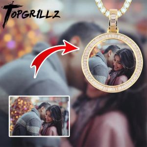 Necklaces TOPGRILLZ Custom Made Photo Medallions Necklace & Pendant With 4mm Tennis Chain Gold Silver Cubic Zircon Men's Hip hop Jewelry