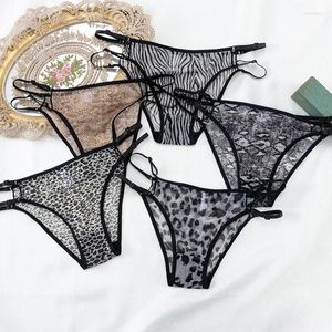 Kadınlar Külot Seksi Leopar Mesh Bikini Straps Brezilyalı Tanga Cheeky Lingerie Kız