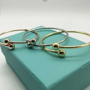 L4u1 Braccialetti con ciondoli Bracciale aperto da donna in argento sterling Tiffanynet con perline rotonde S925 Bracciale nudo da donna Design di nicchia per donna Giappone e Corea Bracciale semplice e versatile