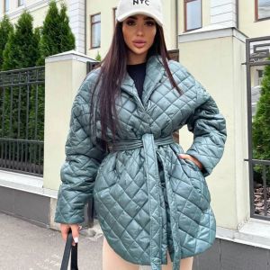 Gel 2022 Moda Autunno e Inverno Cappotto Slim Fit Fasciatura Risvolto Manica lunga Plaid Lungo Cappotto di cotone personalizzato Top da donna