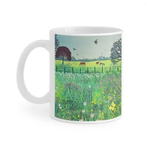 Mugs Summer Grazing White Mug Coffee Cups Funny Ceramic Coffee/Tea/Cocoa Gift Horse Art Lover Country Landscape