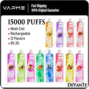 Original Vapme Shisha Hookah 15000 puffs engångs cigaretter puff 15K Vape Pen 650mAh Uppladdningsbar batterivaper 25 ml POD CAGTS 12 smaker 0% 2%