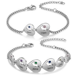 Armband juvelora personlig 16 barn namn armband kvinnor mamma mamma mormor anpassad födelsesten hjärta charm armband mödrar dag gåva