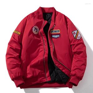 Jaquetas masculinas jaqueta de inverno homens emblema beisebol mulheres carta militar piloto casaco casual quente parka americano streetwear roupas vermelho