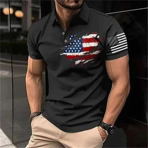 Homens camisetas Vintage Mens Polo Camisa 3D Bandeira dos Estados Unidos Impresso Homens Roupas Soltas Oversized Camisa Rua Casual Manga Curta Tops Q240220