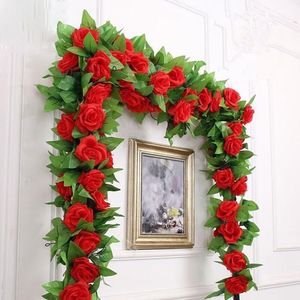 250 см множество шелковых роз, лоз плюща и зеленых листьев для семейного свадебного украшения, искусственные листья, висячий венок своими руками, искусственные цветы1292V