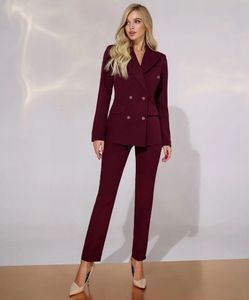 New Wine Red Women Suits Lady Formal Business Office Tuxedos Mother Wedding Party Special Occasions Ladies Two-Piece Set Jacket Pants A02