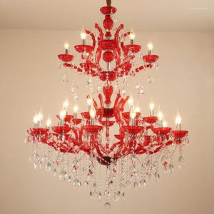 Lustres nórdicos led lustre vermelho pingente luzes luxo candelabro de cristal para sala de jantar círculo pendurado lâmpada decoração de casa luminária